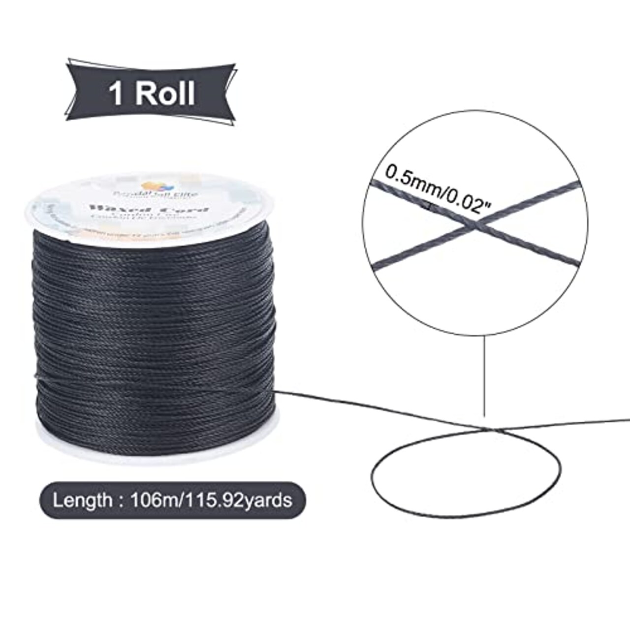116 Yards 0.5mm Black Waxed Polyester Cord, Waxed String Wax Cord Round Beading String Roll Craft Cord for Waist Beads Bracelet Necklace Jewelry Making Macrame Supplies